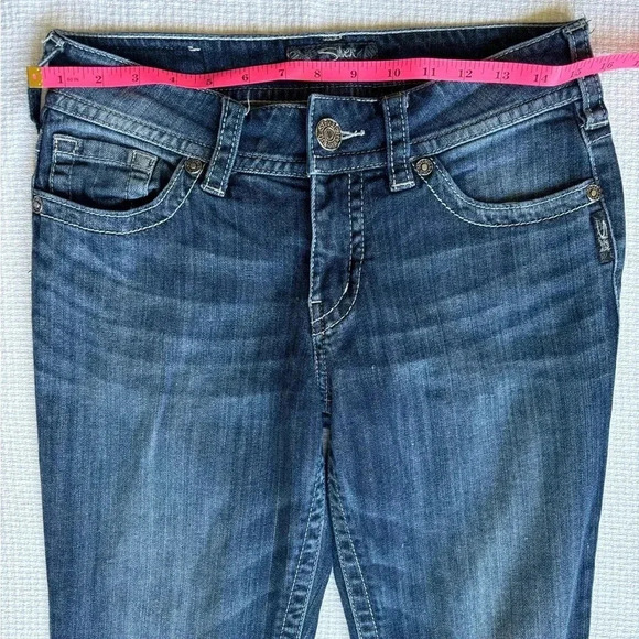 Vintage Silver Jeans Suki Boot Cut Size 28x 32 Distressed  Dark Wash Y2K flare - Picture 7 of 8